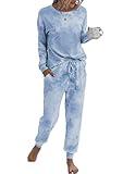 PRETTYGARDEN Women's Tie Dye Two Piece Pajamas Set Casual Long Sleeve Sweatshirt with Long Pants Loungewear (Grey,Small)