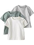 little planet by carter's unisex-baby 3-pack Tops Made With Organic Cotton, Grey/Cream/Green, 6 Months