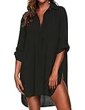 Ekouaer Beach Cover Ups for Women V Neck Bathing Suit Cover Up Bikini Swimsuit Coverup Beach Dress Shirt Black