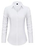 Women's Button Down Shirts Collared Fitted Dress Shirts Long Sleeve Wrinkle Free Blouse Formal Office Work Tunic Tops - All White S