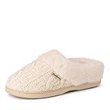 Dearfoams Women's Claire Marled Cable Knit Chenille Clog Slipper, Muslin, 11-12