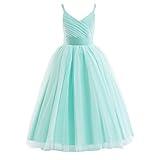 Glamulice Mint Green Birthday Flower Girl Dresses Tulle Spaghetti Straps Toddler Bridesmaid Wedding Pageant Prom Party Ball Gown 6 Little Girls Holiday Beauty Contest Dress Princess Dance