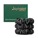 Joyhabit Silk Scrunchies for Women and Girls, Black, 3 Pieces, 4CM Hair-Friendly Cute & Durable Hair Ties for Women, Great for Bedtime and Everyday Style