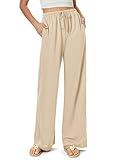 keriffe Summer Outfits Flowy Palazzo Pants for Women 2025 High Waisted Wide Leg Beach Casual Vacation Pants Trousers Pockets Light Khaki
