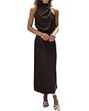 BTFBM Womens Sleeveless Cocktail Dresses Mock Neck Keyhole Elastic High Waist Evening Party Maxi Wedding Guest Dress(Black, Medium)