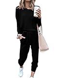 Bofell 2 Piece Sets for Women Loungewear Athleisure Cozy Sets Airport Lounge Sets Travel Outfits for Plane Black XL