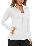 MAGCOMSEN Women's Lightweight Jacket Full Zip Long Sleeve Shirt Jacket Workout Jackets for Women Running Athletic Jackets White L