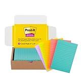 Post-it Super Sticky Lined Notes, 5 Sticky Note Pads, 4x6 in, 2X The Sticking Power, Back to School Supplies for Students, Sticky Notes for Textbooks, Notebooks, and Vertical Surfaces, Bright Colors