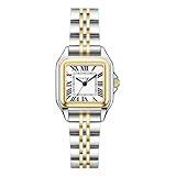 Szaikyri Classic Square Watches for Women with Roman Numerals Ladies Casual Dress Watch (Silver&Gold-Black)
