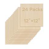 OMTech 24 Pack Basswood Sheets, 12x12 Inch Plywood Sheets for Crafts, 1/8" Thick Wood Sheets for Laser Cutting Engraving, Unfinished Wood Boards for DIY Projects Drawing Painting Architectural Models