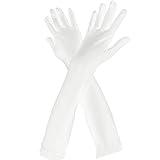 Wobe Long Satin Gloves - Stretchy Adult Size 20.7" Elbow Length - Classic Sun Protection Wedding & Etiquette Gloves for Women & Girls - White