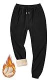 Herberton Mens Comfy Pant Active Jogger Sherpa Fleece Lined Drawstring Elastic Waist Fuzzy Sweatpant Black XL