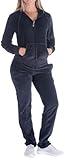 LeeHanTon Velvet Tracksuit Womens Jogging Outfit Sets Workout Gym Running Fitness 2 Pieces Zip Up Hoodie and Pants Sports Sets Black M