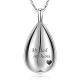 Yinplsmemory Carved Teardrop Keepsake Ashes Necklace Urn Pendant Cremation Memorial Jewelry My Dad My Hero
