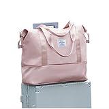 Foldie Large Travel Tote Bag, Waterproof Expandable Personal Item Duffel Gym Bag,Weekender Carry On Overnight Bags for Women Airplanes with Trolley Sleeve Wet Pocket,travel duffel bags,Pink