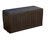 Keter Marvel Plus 71 Gallon Resin Outdoor Storage Box for Patio Furniture Cushions, Throw Pillows, Garden Tools and Pool Floats, Brown