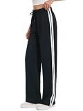 Tapata Women's 32" Inseam Long Track Pants Loose Straight Leg Jogging Sweatpants Warm-Up Sports Athletic Running, Black, M