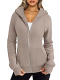 Trendy Queen Womens Zip Up Hoodies Fleece Jackets Oversized Sweatshirts Fall Fashion Outfits Sweaters Winter Clothes Khaki L