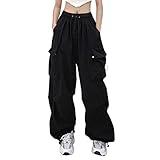 Womens Cargo Pants High Waist Baggy Relaxed Fit Trousers with Pockets Loose Jogger Goth Grunge Y2K Clothes Skater Girl Clothes Aesthetic Indie Clothing Pantalones Anchos para Mujer Black XX-Large