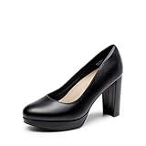 DREAM PAIRS Women's Pumps Closed Round Toe Chunky High Heels Platform Work Comfortable Dress Shoes for Women,Size 7,Black-Pu,DWUMPU2505