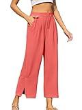 Poplab Summer Casual High Waisted Pants for Women Wide Leg Loose Capris Pants with Pockets Living Coral, S