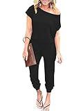 ANRABESS Women's Jumpsuits 2024 Summer Casual Loose Solid Off Shoulder Vacation Outfits Cute Elastic Waist Stretchy Long Romper Fashion Jumper Clothes Spring Break Travel Black 203heise-S