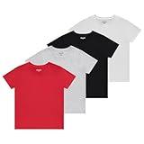 Sezzit Boys 4-Pack Solid Color T-Shirts - Sizes 4-18 Tee Shirts - Essential Wardrobe Staples for Active Boys. Ideal for School, Play, Camp, Spring and Summer, Red, Grey, Black, White