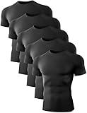 Dalavch 5 Pack Men’s Compression Shirts Short Sleeve Cool Dry Sports Athletic Workout Base Layer Undershirt T-Shirt Tops 5 Black Small