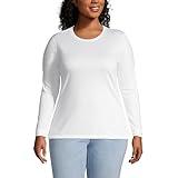 Lands' End Women Relaxed Supima Long Sleeve Crew White Petite Medium