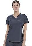 Cherokee Scrubs for Women V-Neck Top – Tuckable Contemporary Fit Top, Stretch Knit, Moisture-Wicking, Shirttail Hem CK819, S, Pewter
