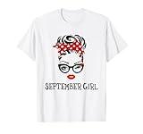September Girl Women Face Wink Eye Plaid Bandana Birthday T-Shirt