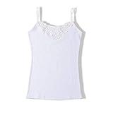 Womens Tank Top Camisoles with Premium Cotton Italian Design - Trimmed with Flower Lace on Neckline (928-White, XXL)