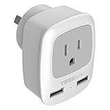 TESSAN Australia New Zealand Power Plug Adapter, Australian Travel Adapter 3 in 1 US Grounded Outlet with 2 USB Ports for USA to Au New Zealand Fiji Argentina China (Type I)