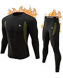 Long Johns for Men, Thermal Underwear Set Winter Hunting Gear Sport Base Layer Top and Bottom Midweight Black XL