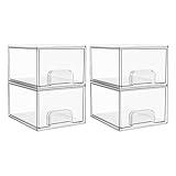 Vtopmart 4 Pack Clear Stackable Storage Drawers, 4.4'' Tall Acrylic Bathroom Makeup Organizer,Plastic Storage Bins For Vanity, Undersink, Kitchen Cabinets, Pantry, Home Organization