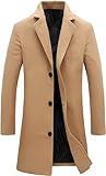 Springrain Men's Wool Blend Pea Coat Notched Collar Single Breasted Overcoat Warm Winter Trench Coat(Khaki-S)