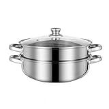 Steamer for Cooking, 18/8 Stainless Steel Steamer Pot, Food Steamer 11 inch Steam Pots with Lid 2-tier for Cooking Vegetables, Seafood, Soups, Stews and Pasta