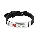 TGLS Red Medical Alert ID Heart Disease Bracelet Emergency First Aid Laser Engraved Adjustable Silicone Wristband Bracelets for Men Women