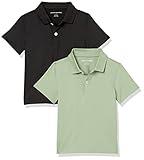 Amazon Essentials Boys' Active Performance Polo Shirts, Pack of 2, Black/Olive, Large