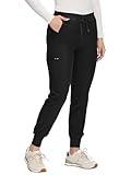 COZYFIT Scrub Pants for Women - Cargo Pants Scrubs with 7 Pockets,Soft Stretch,Black,S
