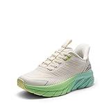 ALLSWIFIT Women's Slip On Walking Shoes Running Comfortable Tennis Breathable Non Slip Athletic Gym Workout Cross Training Fashion Sneakers,Size 9.5,Beige/Green,SARR034W