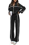 BTFBM Women's Two Piece Tracksuit Fall 2024 Long Sleeve Zip Up Sweatshirt Long Pants Outfits Jogger Sweatsuit Sets(Solid Black,X-Large)