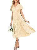 Fall Cocktail Dresses for Women 2023 Casual Lace Floral Elegant Semi Formal Bride Apricot Dress L