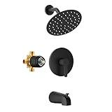 HoliSpa Tub Shower Faucet, Matte Black Shower Faucet Set with 8-Inch All-Metal Rainfall Showerhead and Bathtub Spout, Single-Handle Tub Shower-Trim Kit Included Valve, Matte Black