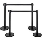 4 Pcs Crowd Control Barriers,Stanchions with 6.6ft/2 m Black Retractable Belts,Retractable Stanchions,Retractable Belt Barrier,Easy Connect Assembly.