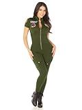 Leg Avenue Womens Licensed Top Gun Costume Women Flight Suit with Interchangeable Name Tag, SMALL, Khaki