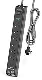 Surge Protector Power Strip - Extension Cord with 6 AC Outlets 4 USB (2 USB-C Ports), Flat Plug with Overload Surge Protection, Wall Mount, 5ft, Outlet Extender for Home Office Dorm Room Essentials