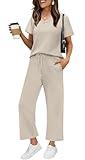 WIHOLL Lounge Sets For Women 2 Piece Summer Spring Cruise Vacation Business Casual Outfits 2025 Matching Athleisure Sets Wide Leg Pants Beige M