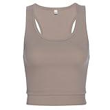 Bra30 Women's Sporty-Racerback Half Tank with Fitted Band Sport Style Top, Grain