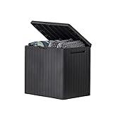 Keter City 30 Gallon Resin Outdoor Storage Box and Patio Furniture Side Table for Pool and Garden Accessories, Dark Grey